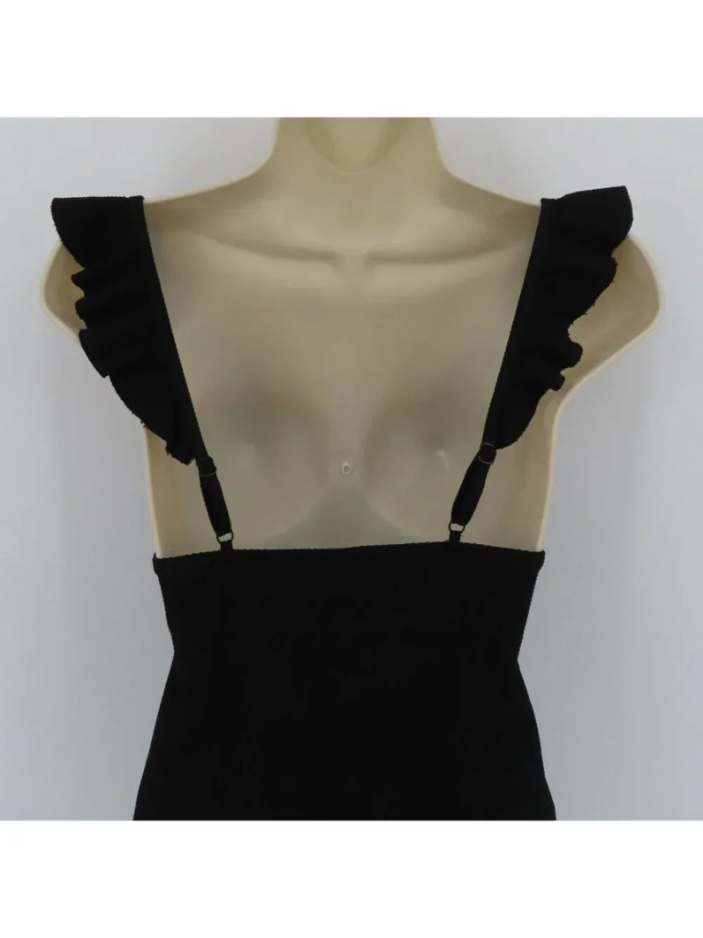 J Crew Women 2 Solid Black Puckered One Piece Swimsuit Ruffle Straps V Neck